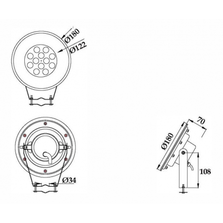 Reflektor podwodny LED  PHJ-SL180 12 / 18 / 25 Watt dowolny kolor + RGB  stal nierdz.